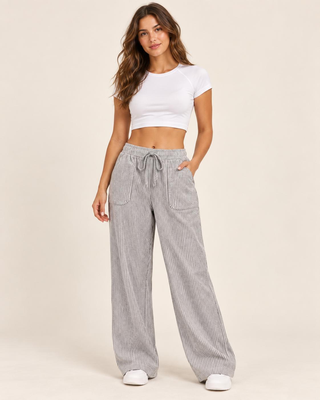 Pantalón Casual de Pierna Ancha con Cordón.