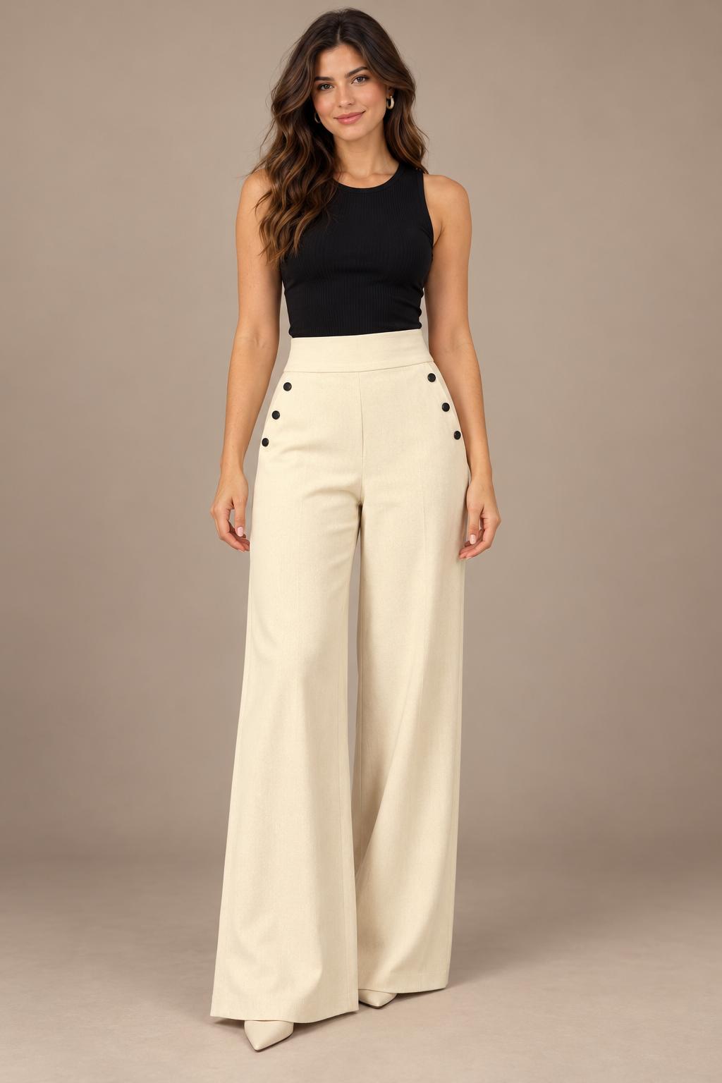Pantalón Elegante de Talle Alto y pierna Ancha .
