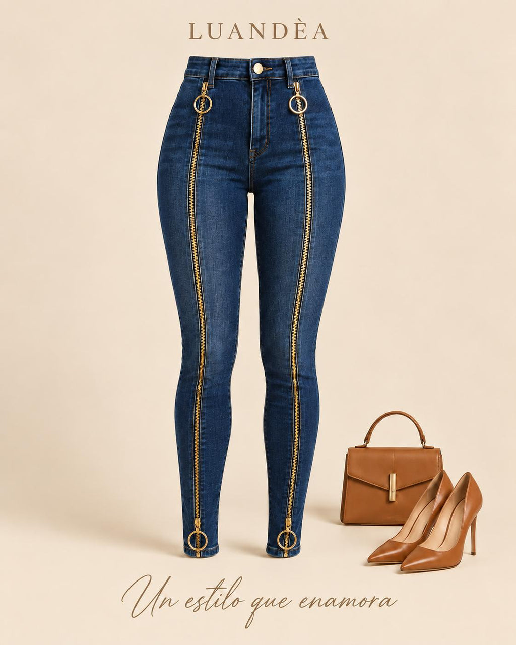 Jeans Ajustados con Cremallera Frontal.