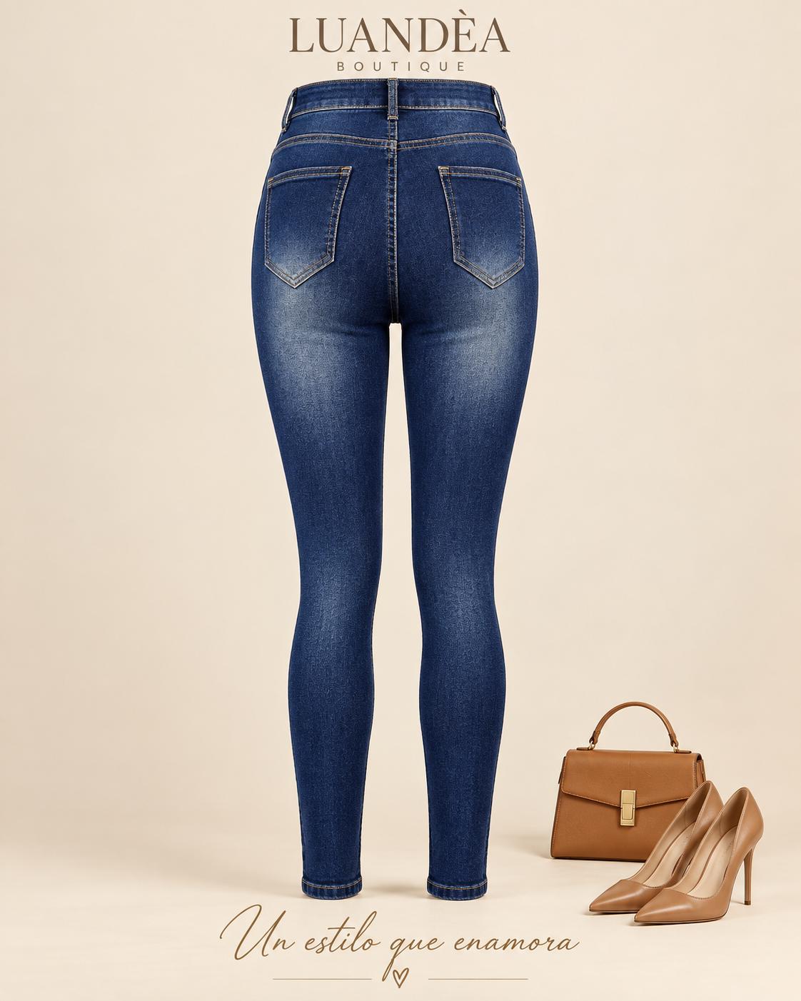 Jeans Ajustados con Cremallera Frontal.