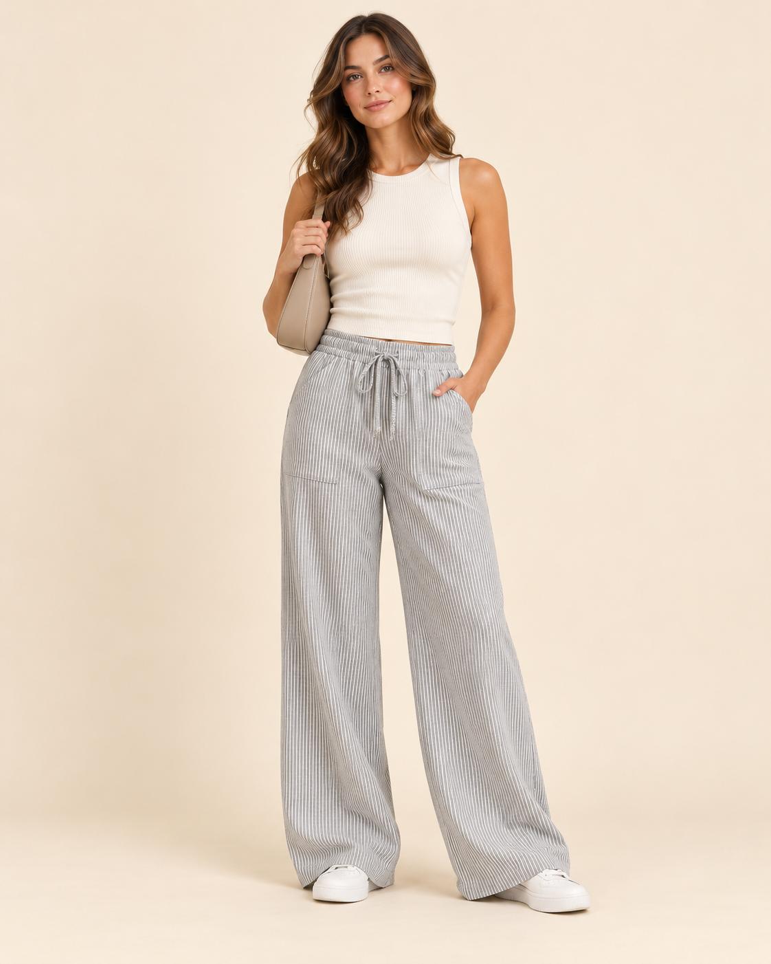 Pantalón Casual de Pierna Ancha con Cordón.