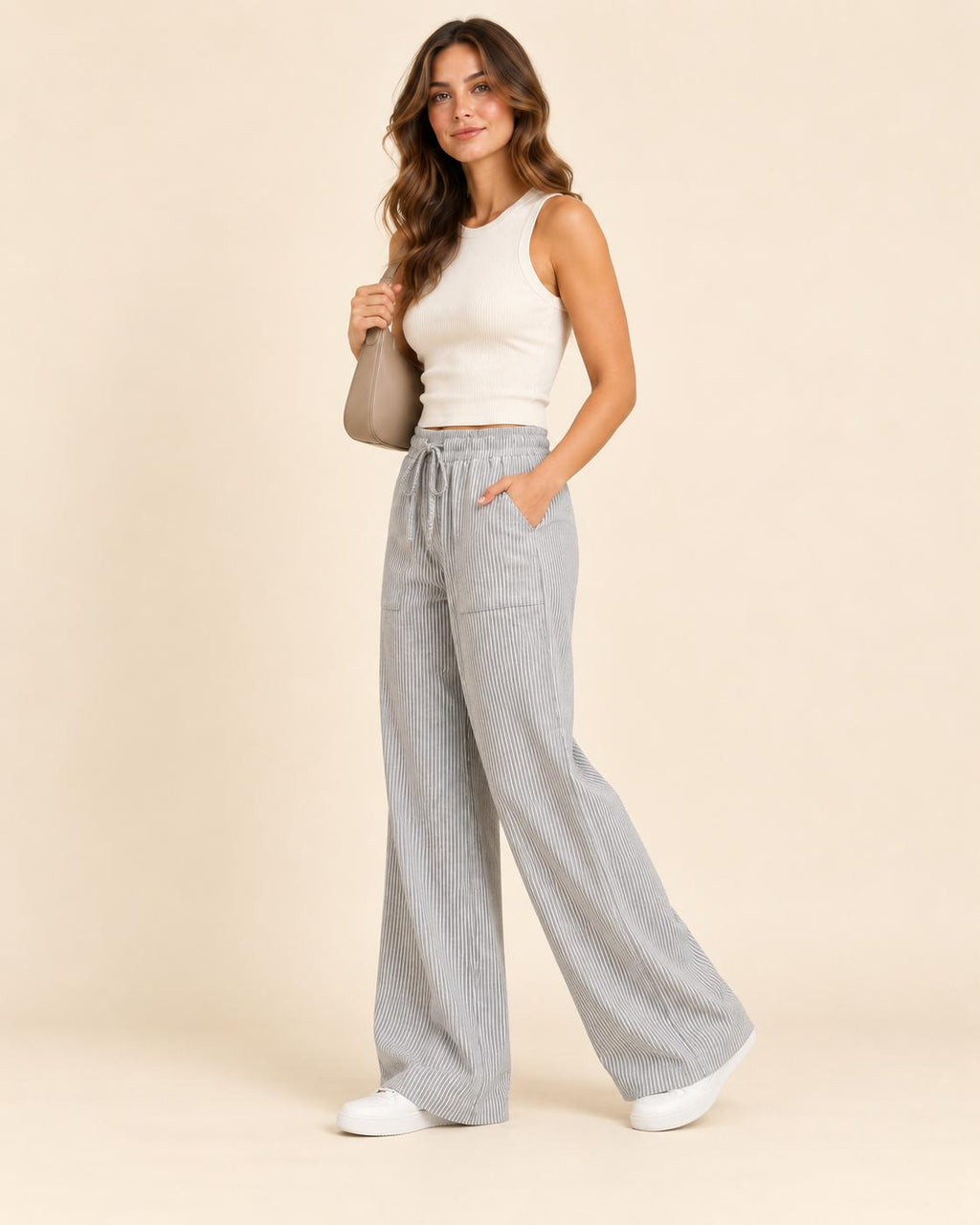 Pantalón Casual de Pierna Ancha con Cordón.