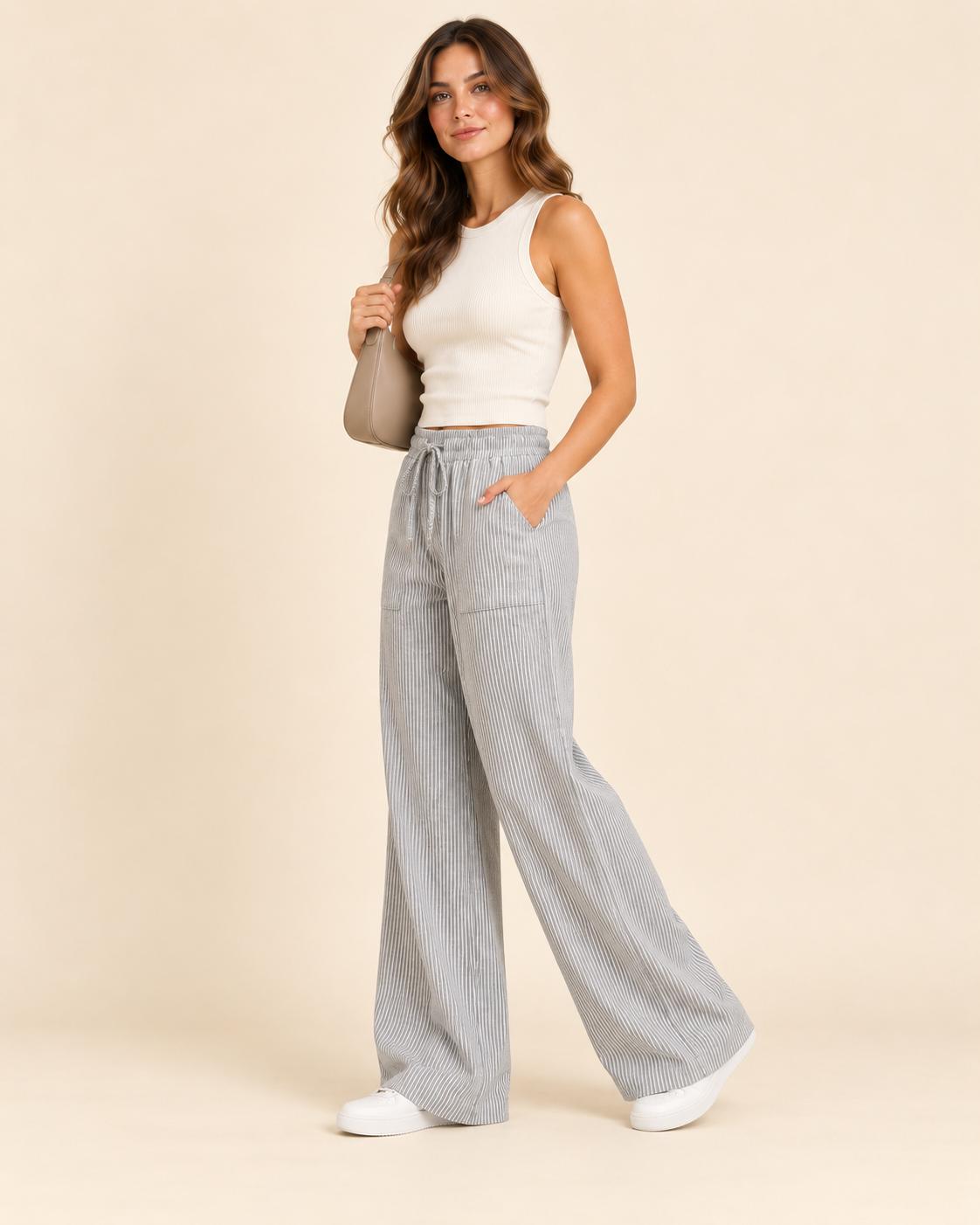 Pantalón Casual de Pierna Ancha con Cordón.