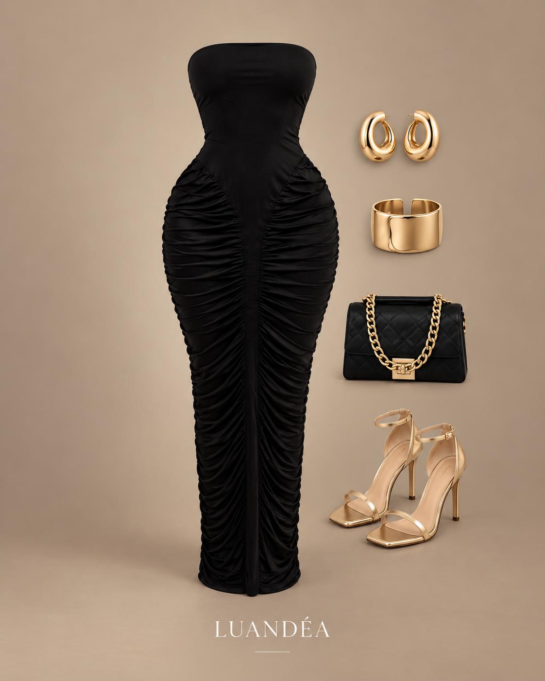 Vestido  Largo Ajustado Fruncido - Elegante de Noche.