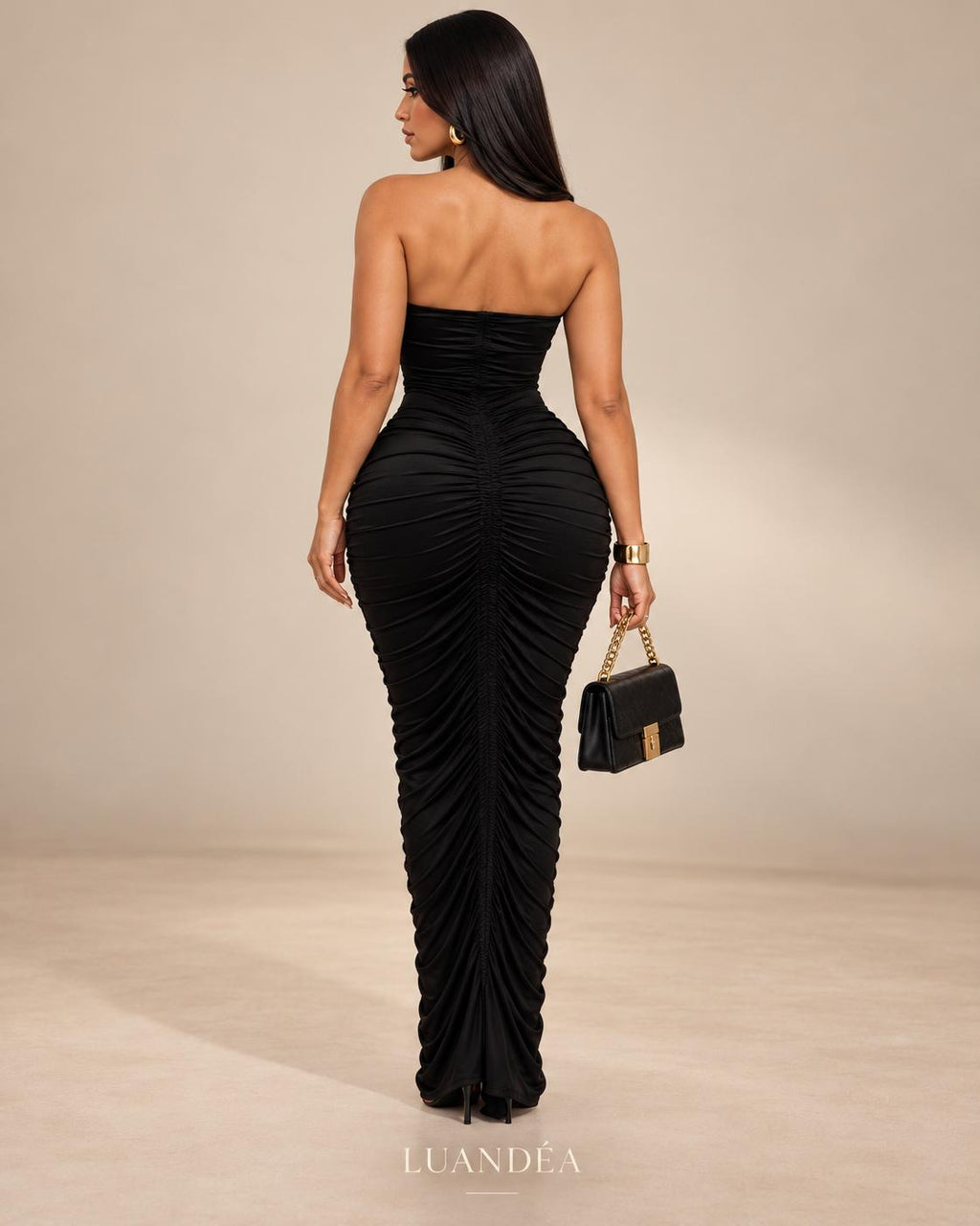Vestido  Largo Ajustado Fruncido - Elegante de Noche.