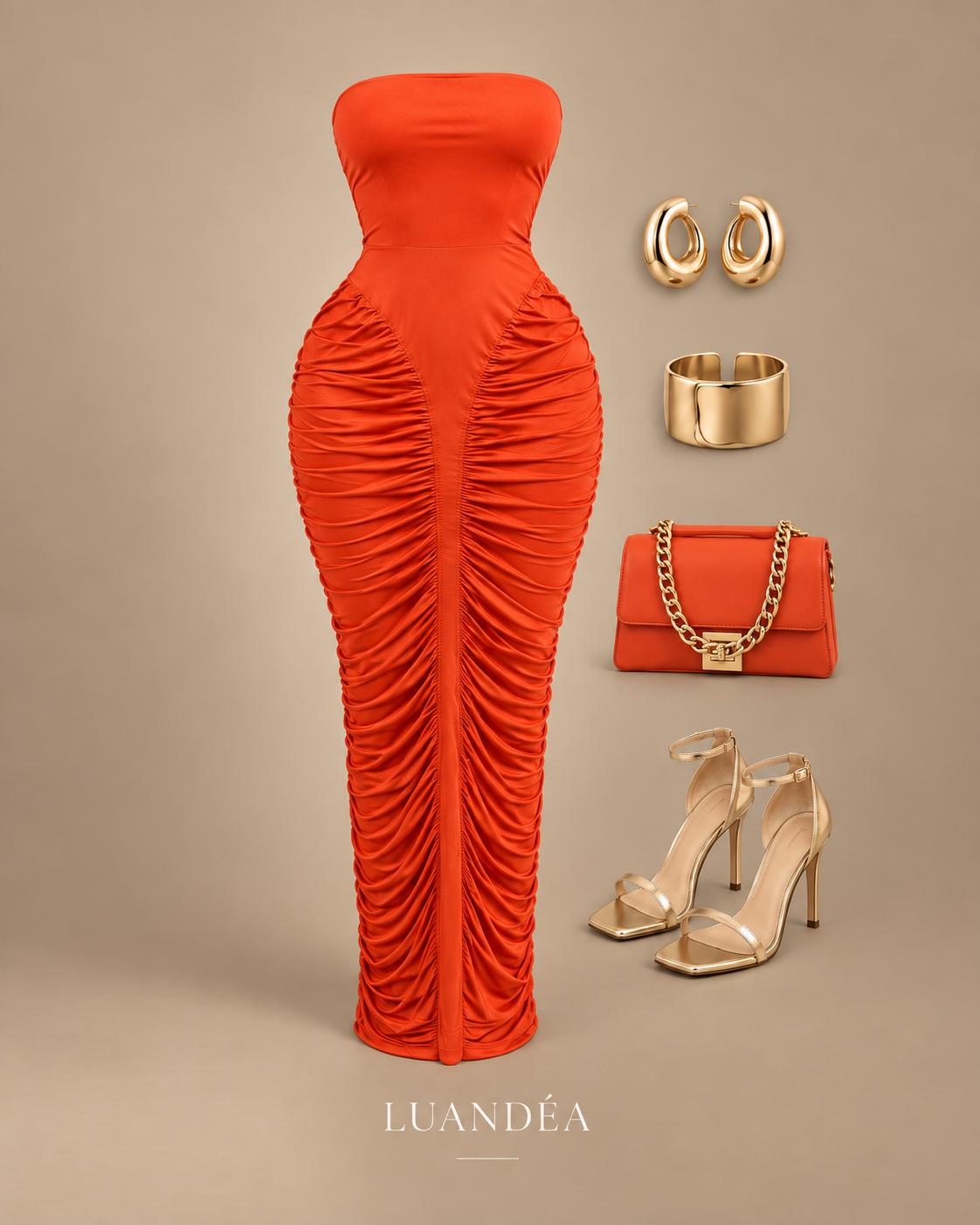 Vestido  Largo Ajustado Fruncido - Elegante de Noche.
