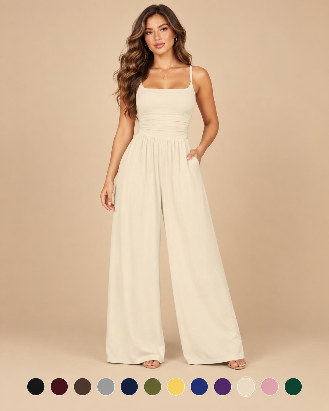 Mono elegante de piernas anchas con tirantes
