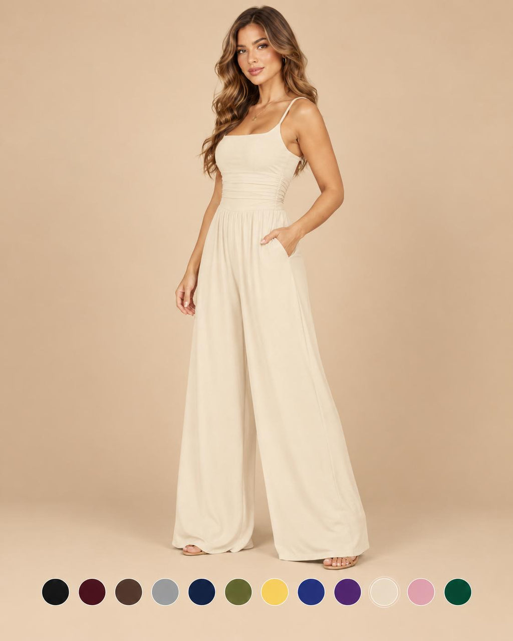 Mono elegante de piernas anchas con tirantes