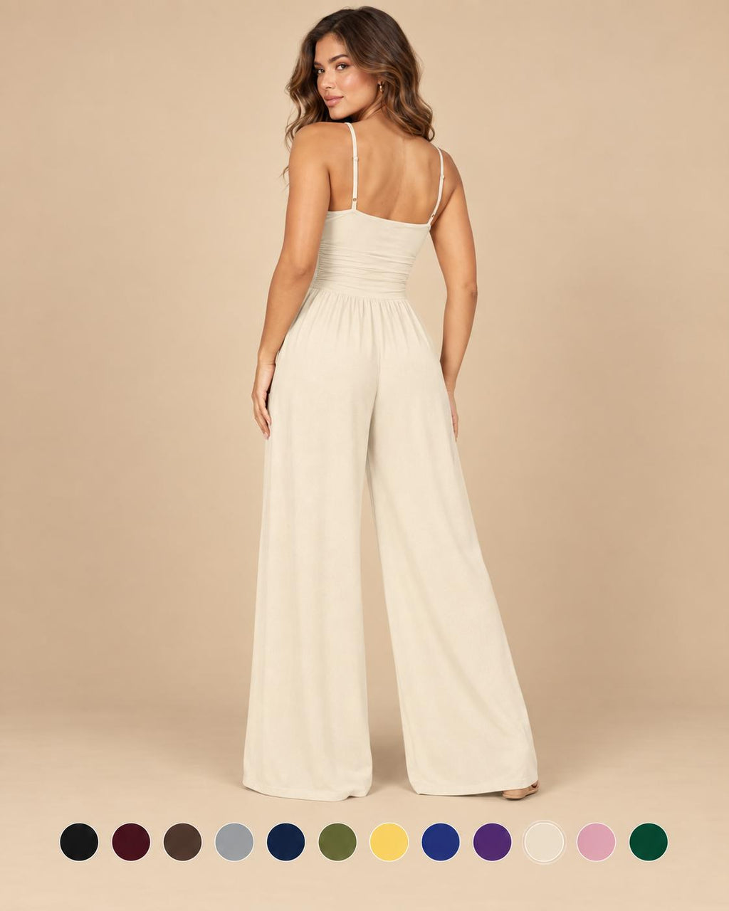 Mono elegante de piernas anchas con tirantes