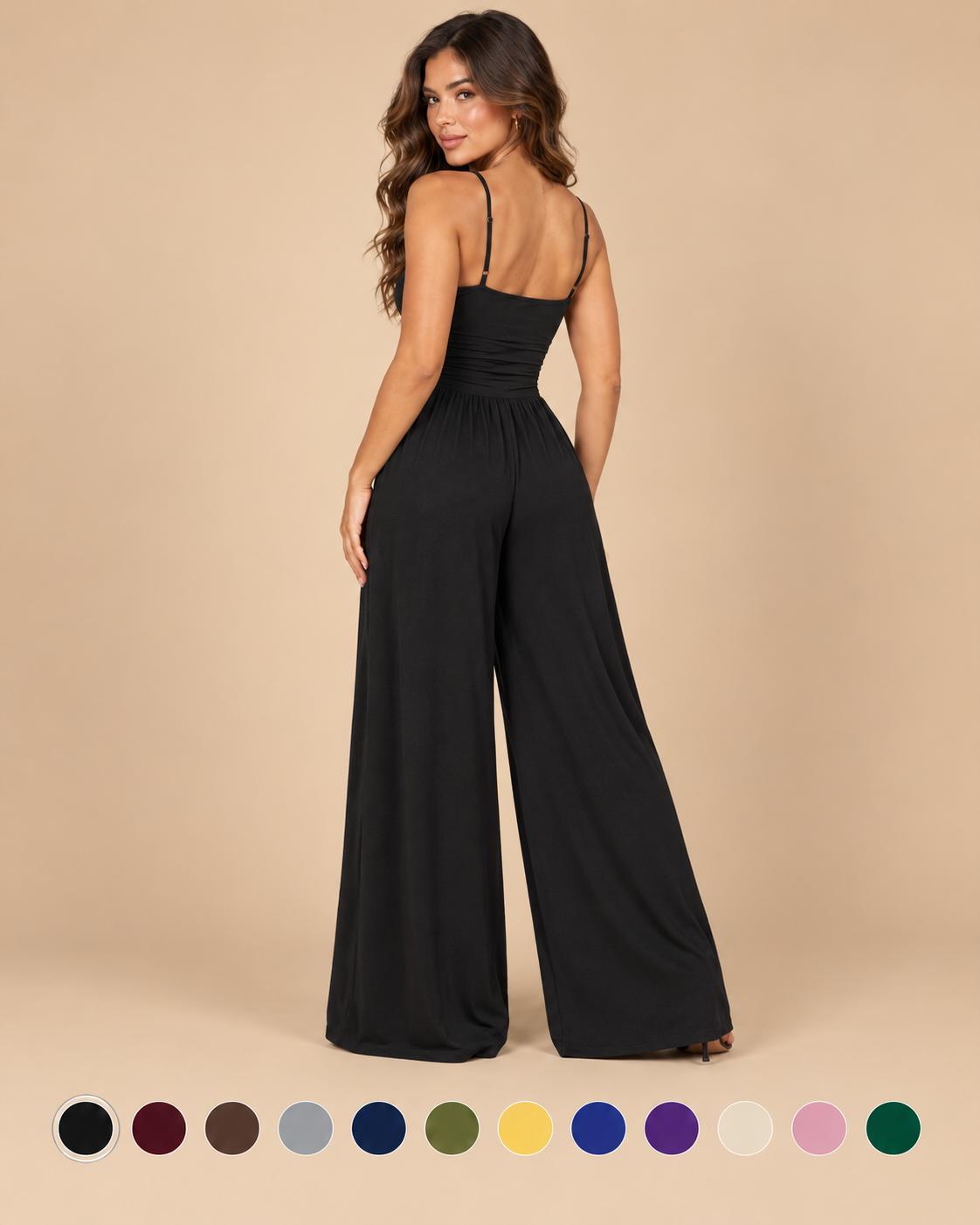 Mono elegante de piernas anchas con tirantes