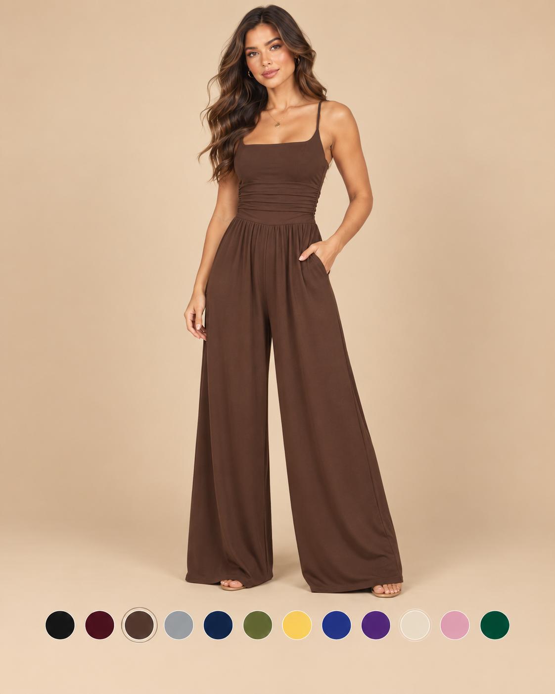Mono elegante de piernas anchas con tirantes