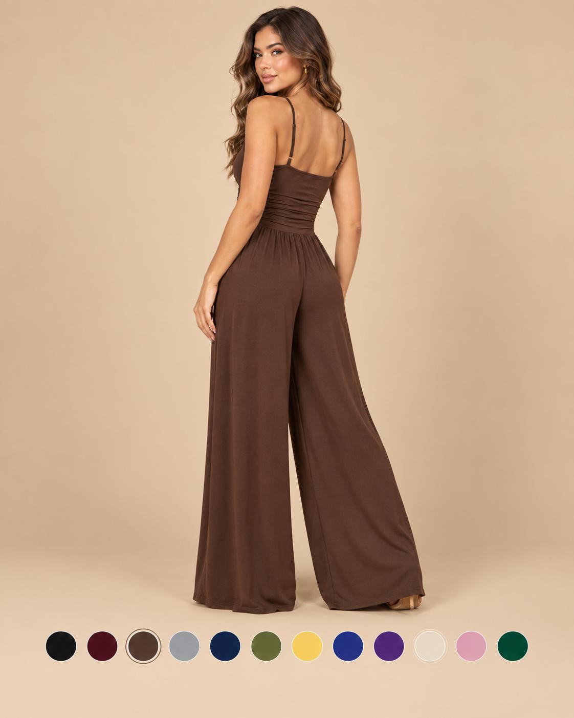 Mono elegante de piernas anchas con tirantes
