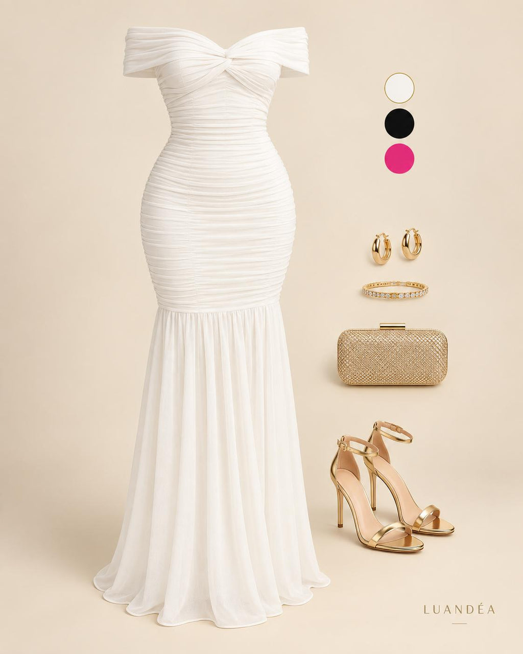 Off-Shoulder Ruched Mermaid Maxi Dress