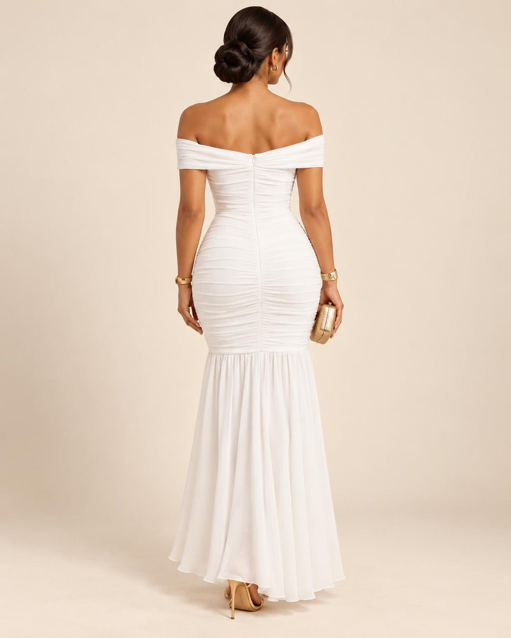 Off-Shoulder Ruched Mermaid Maxi Dress