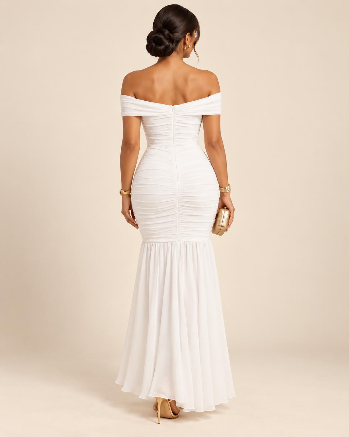 Off-Shoulder Ruched Mermaid Maxi Dress