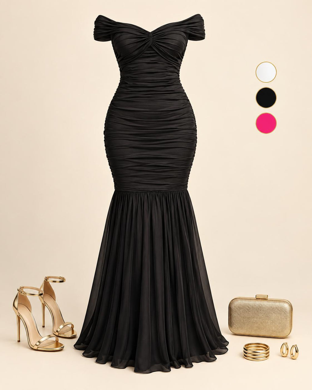 Off-Shoulder Ruched Mermaid Maxi Dress