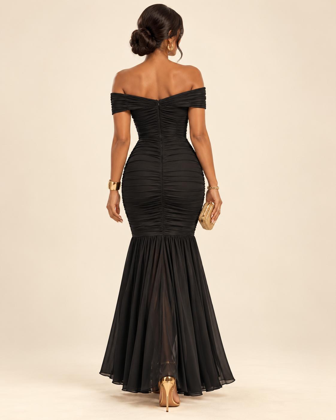 Off-Shoulder Ruched Mermaid Maxi Dress