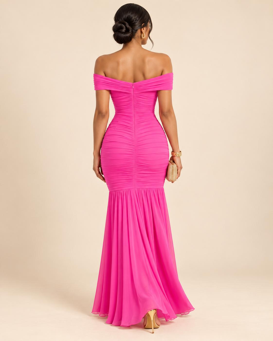 Off-Shoulder Ruched Mermaid Maxi Dress