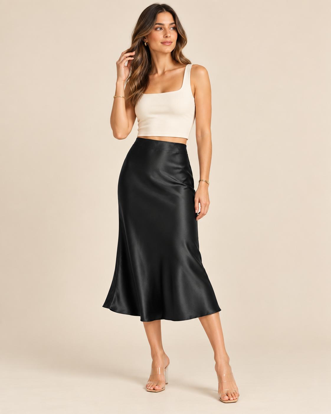 Falda Midi de Satén Elegante y Sofisticada
