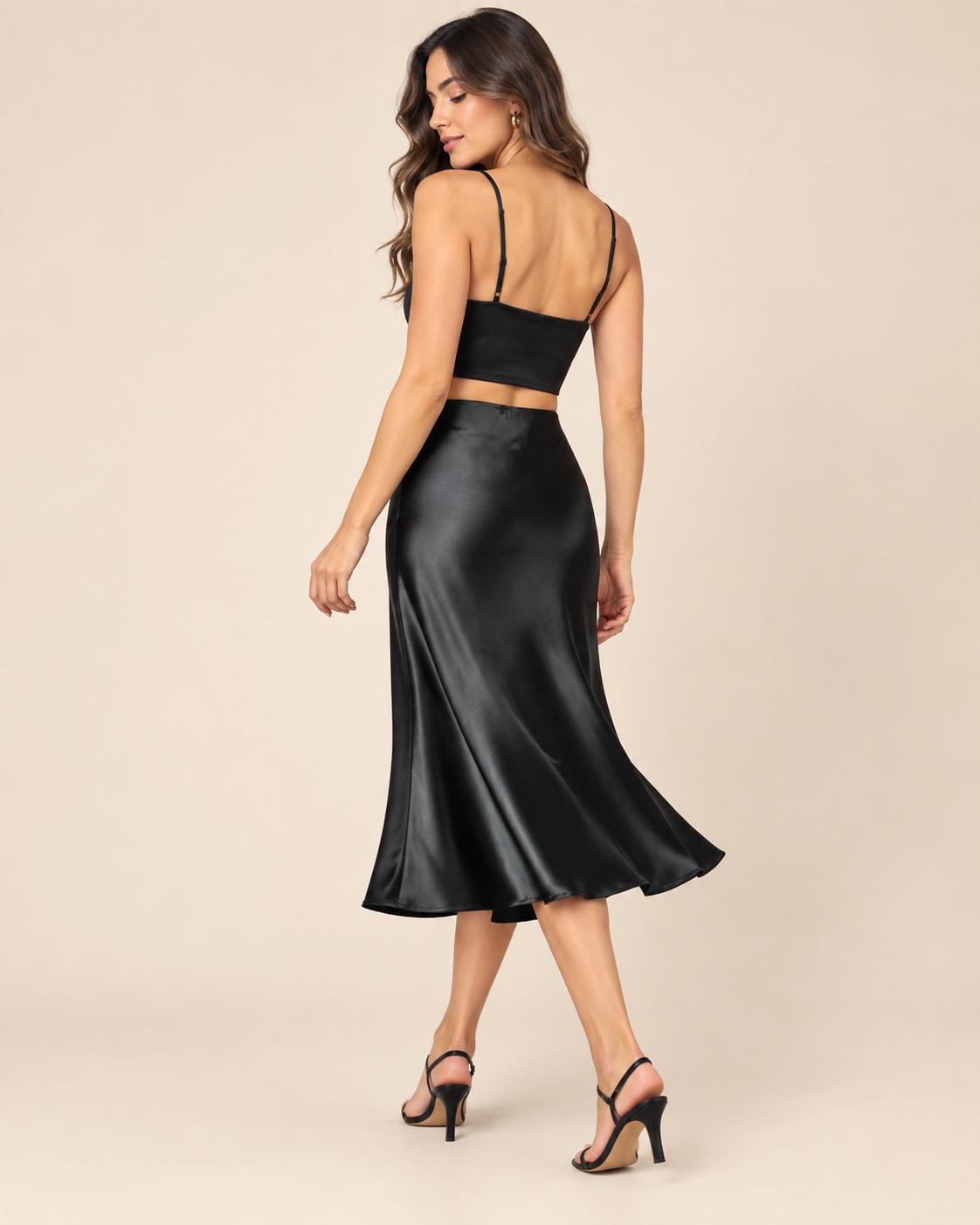 Falda Midi de Satén Elegante y Sofisticada