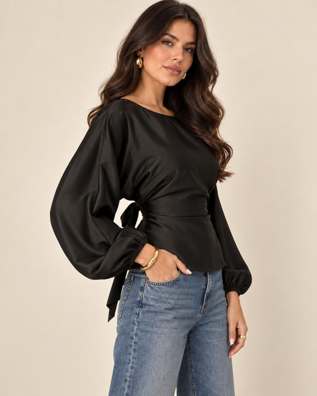 Blusa Manga Larga con Lazo en la Espalda