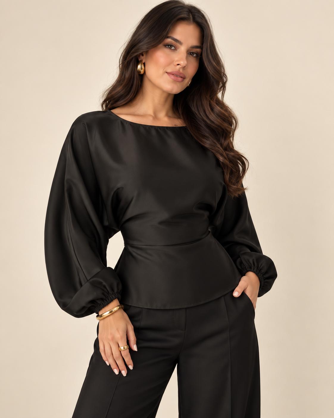 Blusa Manga Larga con Lazo en la Espalda