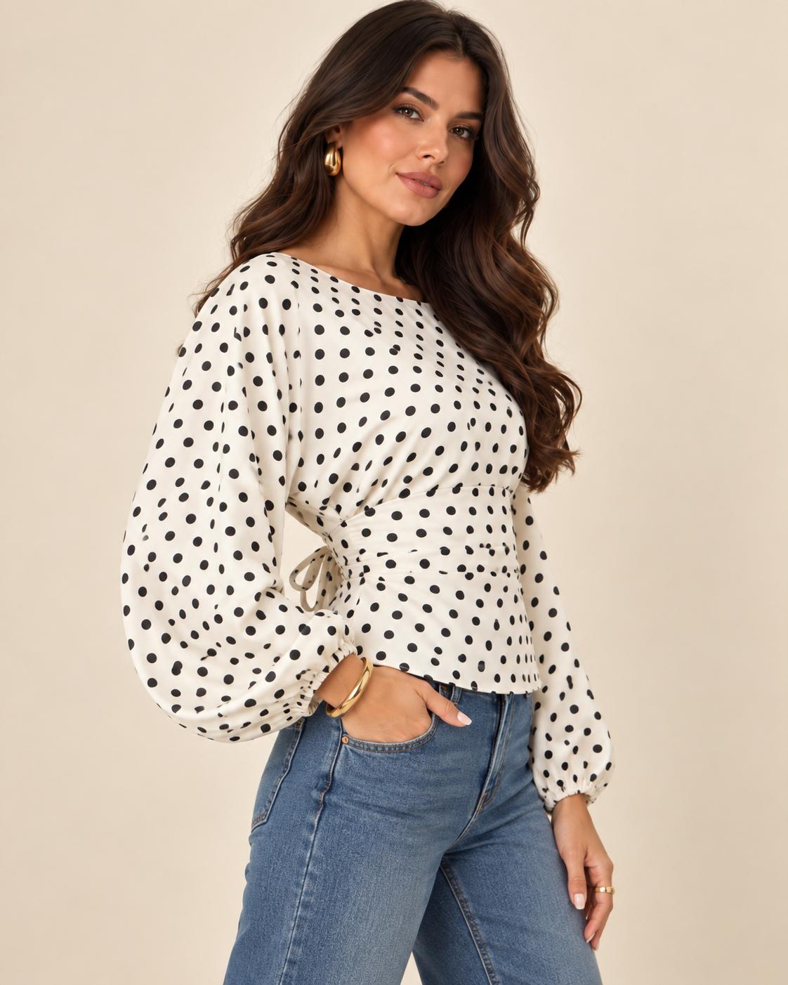 Blusa Manga Larga con Lazo en la Espalda