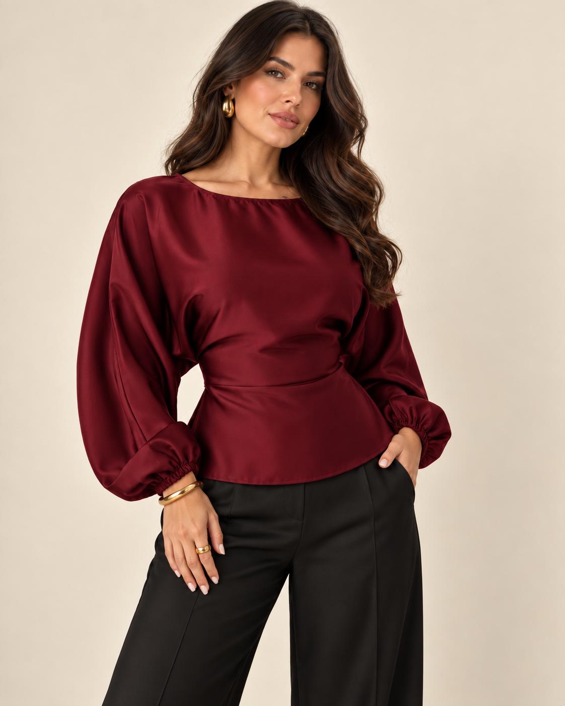 Blusa Manga Larga con Lazo en la Espalda