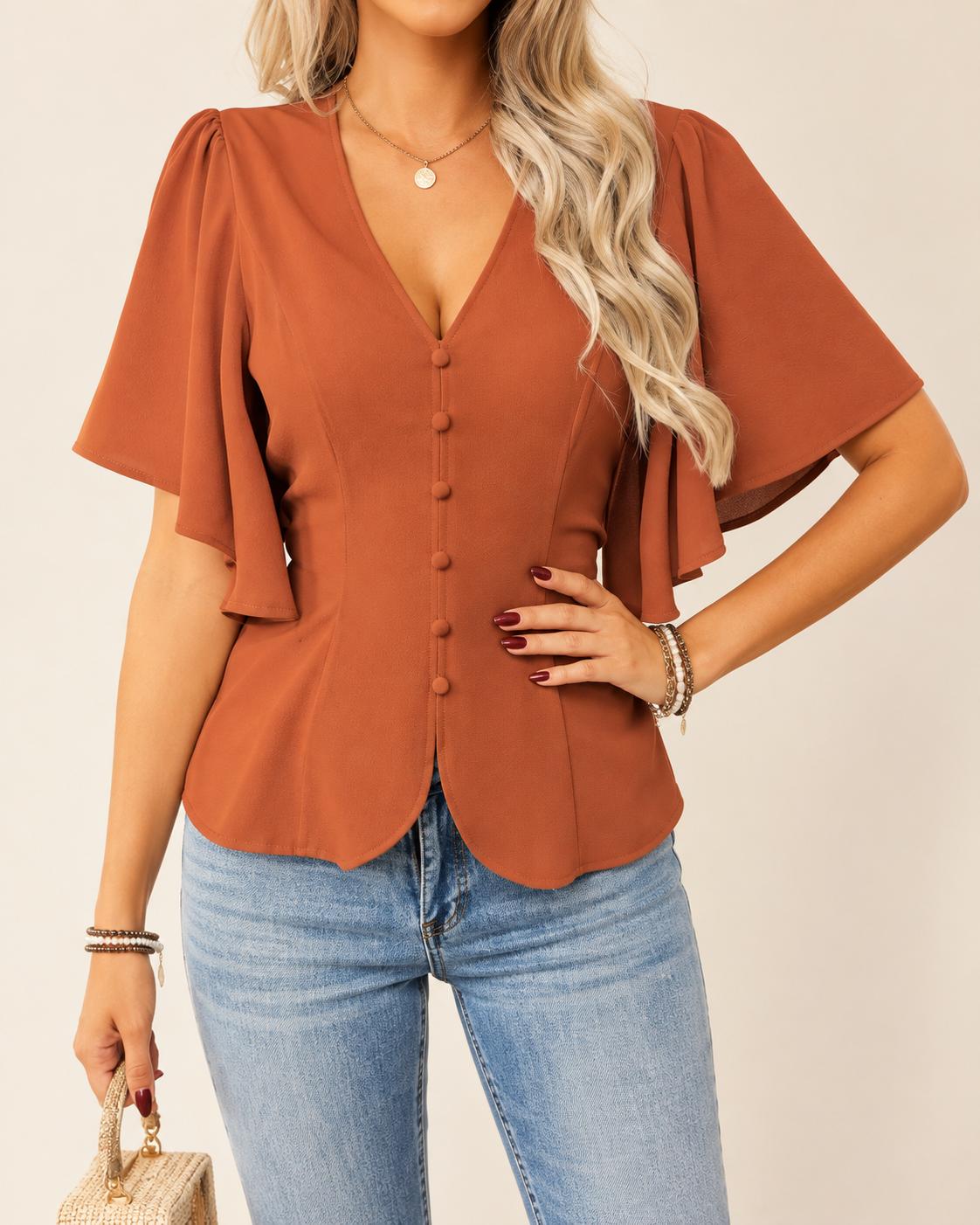 Blusa Escote V con Mangas volantes