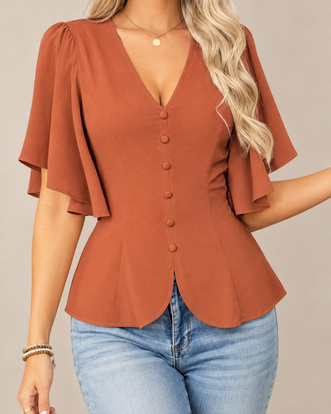 Blusa Escote V con Mangas volantes