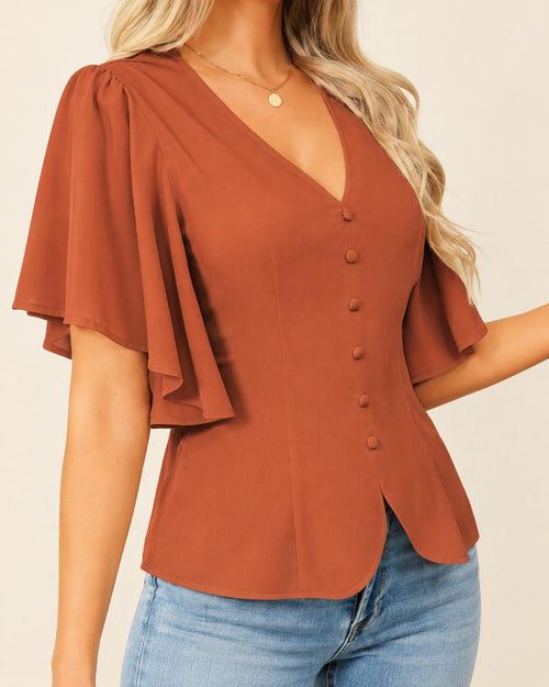 Blusa Escote V con Mangas volantes